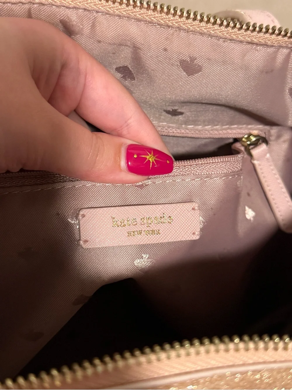 kate spade Rose Gold Glitter Tote with Pink Straps